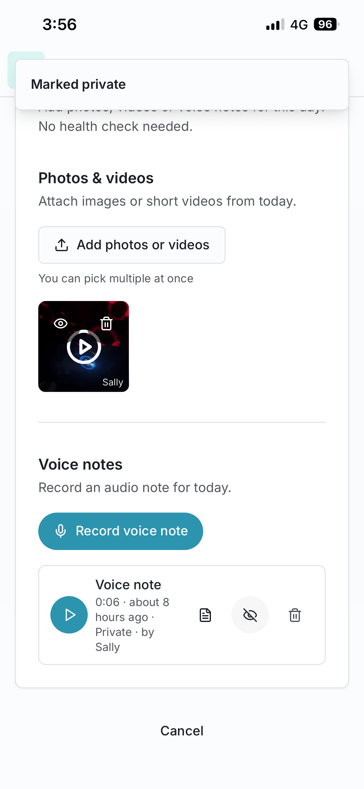 Privacy controls screen